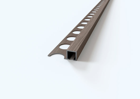 Profilo quadro in ALLUMINIO - Finitura LEGNO. Barra 2.6 m CODICE: Finitura Quercia. Spessore per piastrelle 12 mm.  Barra 2.6 m