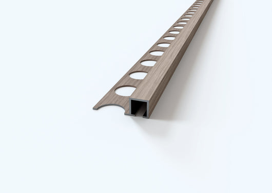 Profilo quadro in ALLUMINIO - Finitura LEGNO. Barra 2.6 m CODICE: Finitura Noce. Spessore per piastrelle 12 mm.  Barra 2.6 m