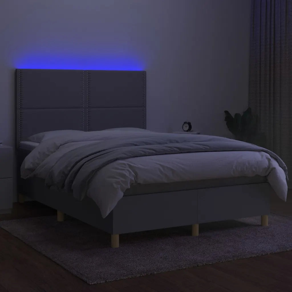 Letto a Molle Materasso e LED Grigio Chiaro 140x200 cm Tessuto 3135357