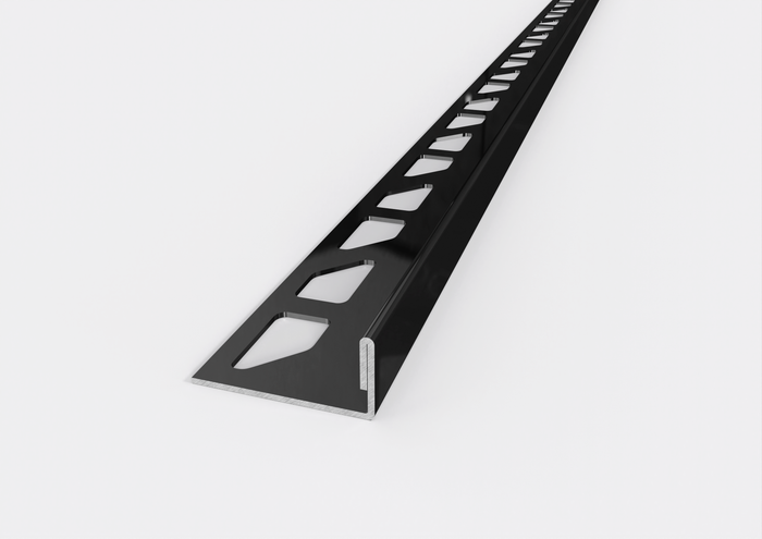 Profilo terminale e delimitazione in ACCIAIO nero opaco. Barra 2.5 M FINITURA: Nero opaco, Spessore mattonella: 12 MM