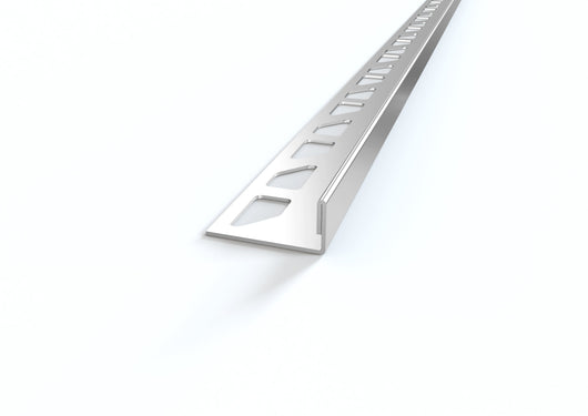 Profilo Terminale e Delimitazione in ACCIAIO per Piastrelle. Barra 2.5 M FINITURA: Spazzolato, SPESSORE PER MATTONELLA: MM 8, Spessore Acciaio Aisi 304: 0.6 mm