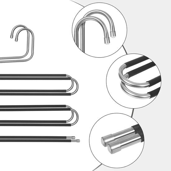 Hangers per multi-metalli per 5 paia di pantaloni S-vorm Antiscivolo per abiti per pantaloni Jeans Sciarpe Asciugamani