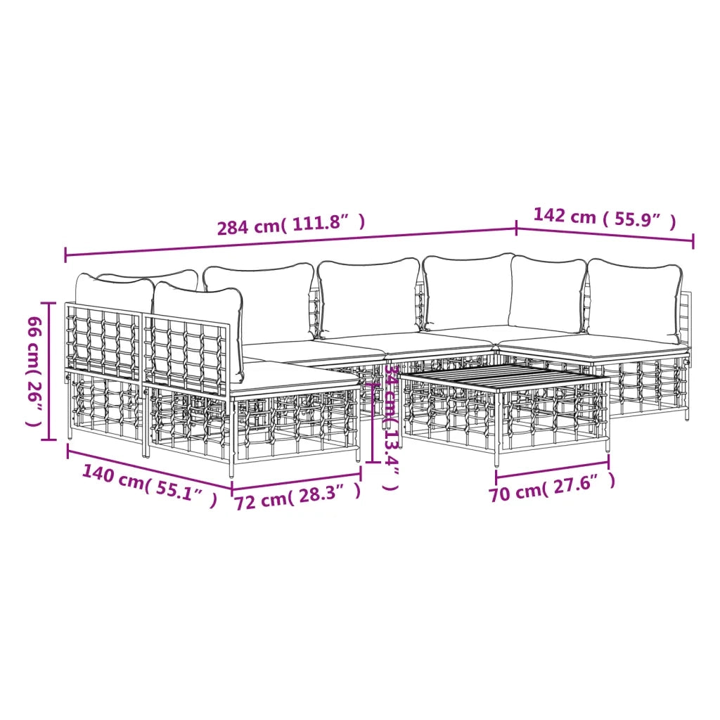 Set Divani da Giardino 7 pz con Cuscini Antracite in Polyrattan 3186789