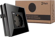 Set di 2 Contattori a Vetro con Porte USB e USB-C - Nero, Ricarica Rapida e Design Moderno