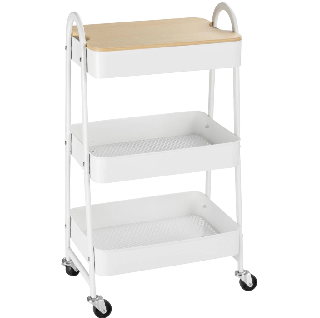 Carrello da cucina 45 x 31 x 79,4 cm bianco – 3 livelli con coperchio