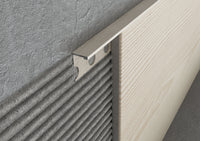 Profilo terminale e delimitazione in ALLUMINIO - Finitura LEGNO. Barra 2.5 m CODICE: finitura Faggio. Spessore per piastrelle 12 mm. Barra 2.6 m