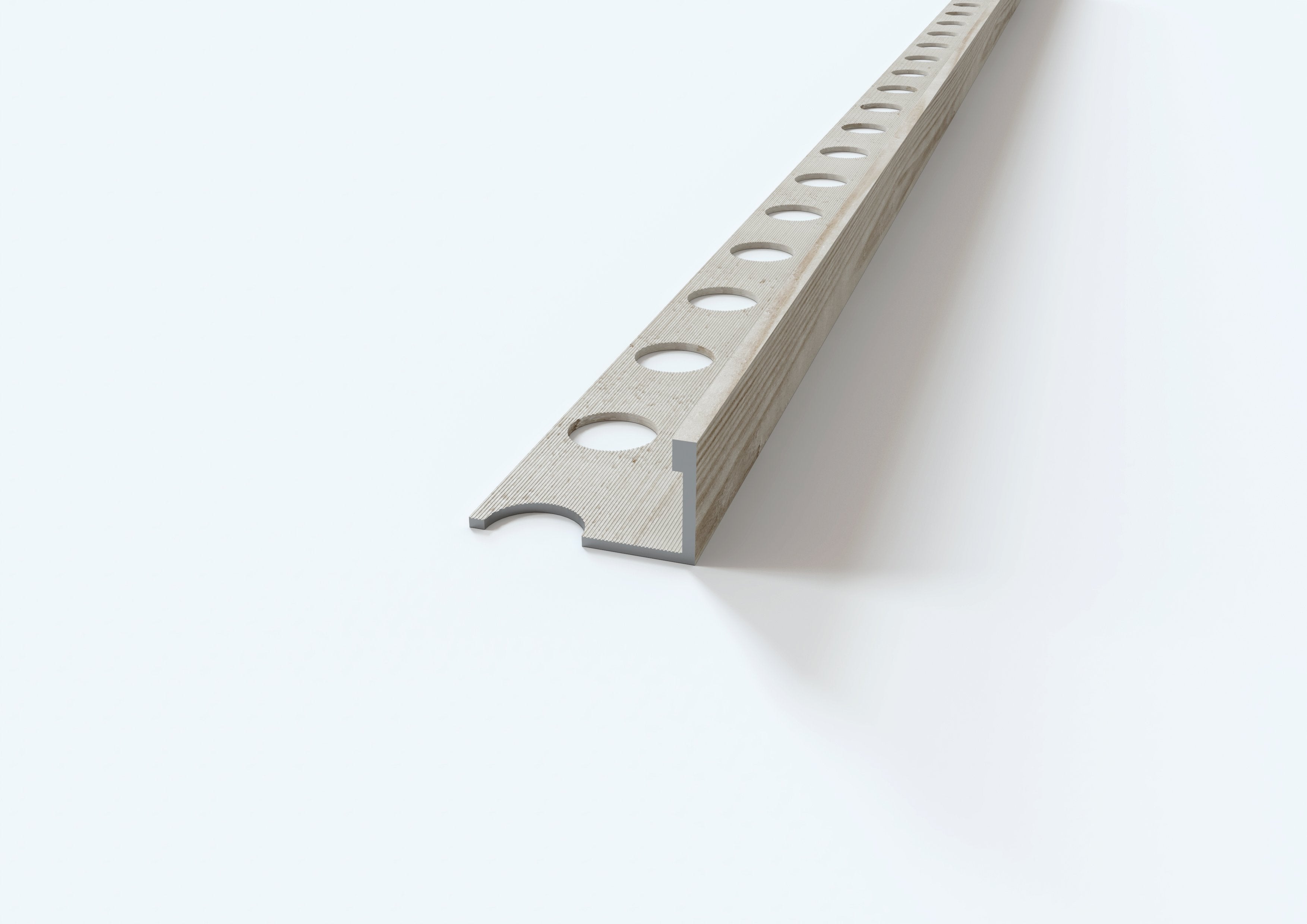 Profilo terminale e delimitazione in ALLUMINIO - Finitura LEGNO. Barra 2.5 m CODICE: finitura Faggio. Spessore per piastrelle 12 mm. Barra 2.6 m