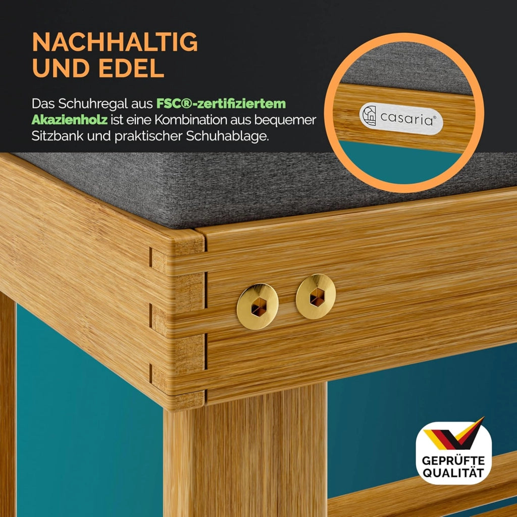 ® Scarpiera con Seduta 90x30x48cm in Legno d'Acacia Certificata FSC® Cuscino 5 cm Portascarpe Panca per Scarpe