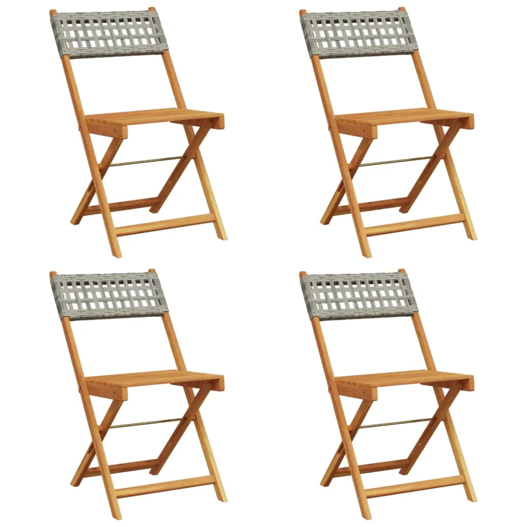 Sedie Giardino Pieghevoli 4 pz | Sedie da Esterno Grigie Polyrattan Legno Massello