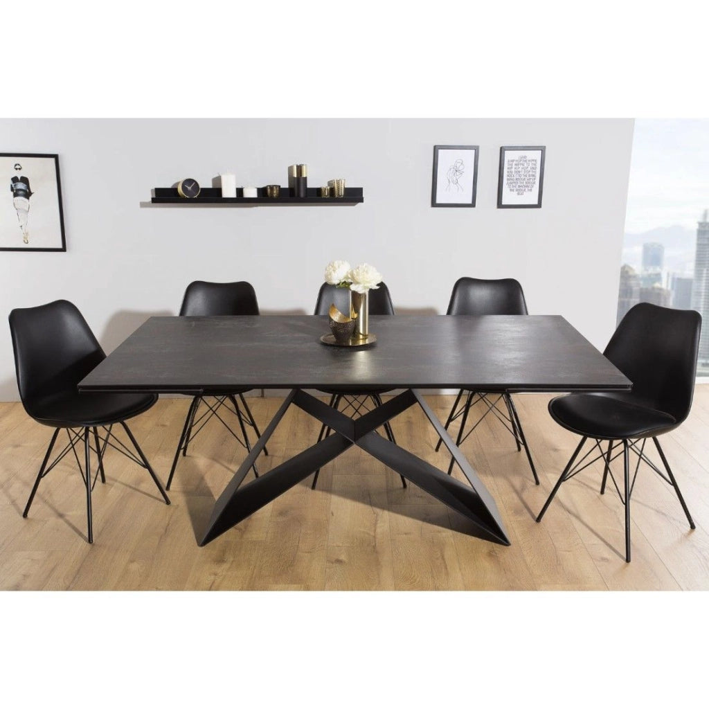 Tavolo da pranzo ATARA 180–260 cm – Piano in ceramica grigio tortora e struttura in metallo nero