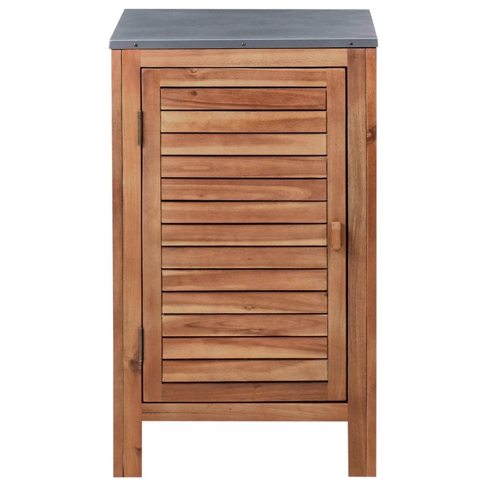 Cucina da giardino in legno di acacia 3 elementi con anta e ripiani Piano in acciaio con lavello e rubinetto Marrone e nero