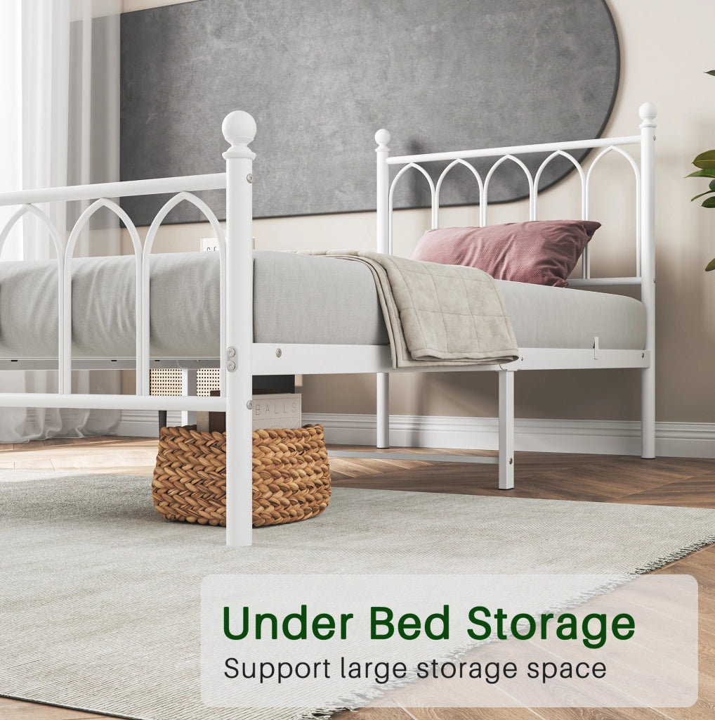 Letto singolo in ferro bianco con rete a doghe in metallo 208x90x102 cm
