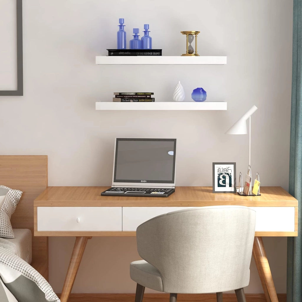 Mensola a Muro Set da 2, 25cm, Mensole Librerie da Parete Scaffale MDF Stile Rétro Ripiano Portaoggetti, Bianco, 0078QJ-2