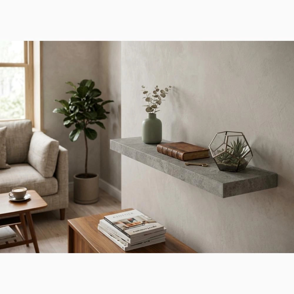 Mensola da muro in Legno MDF con staffe a scomparsa 80x23x3,8 cm Colore Cemento