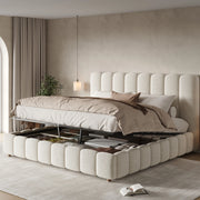 Letto matrimoniale 160x200 cm con contenitore idraulico; bouclé bianco