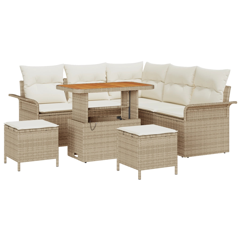 Set da Giardino  8 Pezzi con Cuscini Beige Polyrattan Acacia