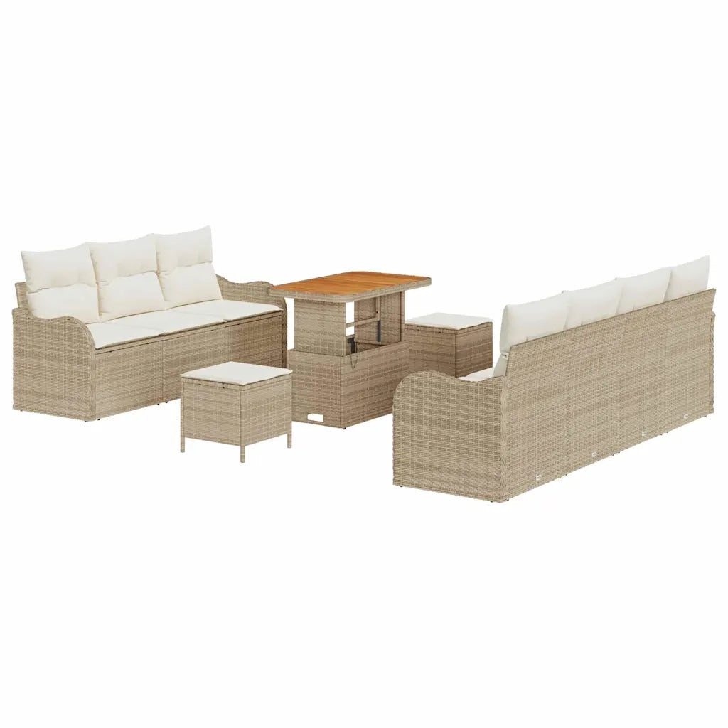 Set Divano da Giardino con cuscino 10 pcs Beige polyrattan