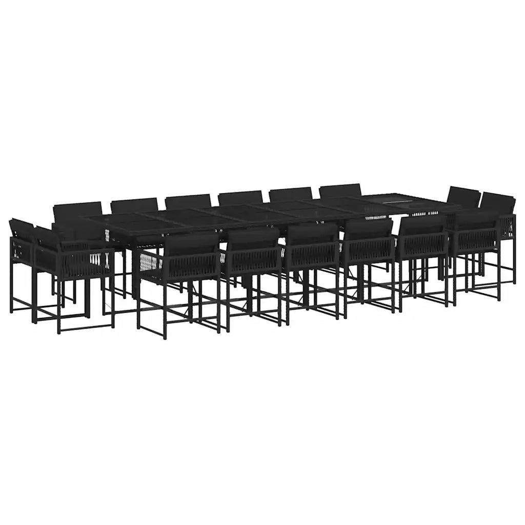 Set da Pranzo da Giardino 17 pz con Cuscini Nero in Polyrattan 3211603