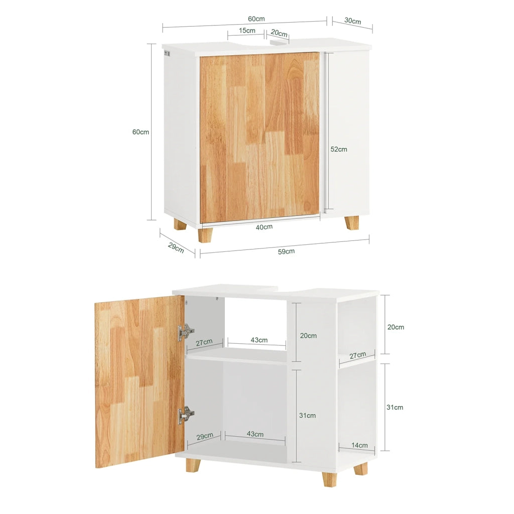 Mobiletto per lavandino bagno Mobile sotto lavabo con 1 anta Bianco-Naturale 60x29x60cm BZR75-W SoBuy