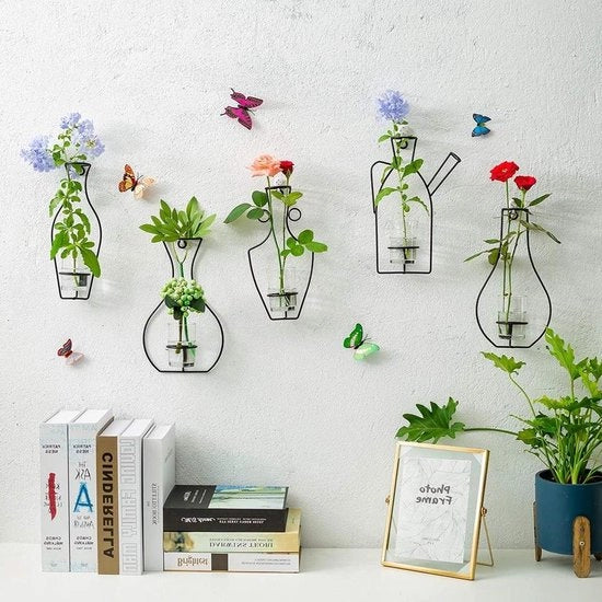 Set di Vasi Appesi - Decorazione di Fiori - Disposizione di Fiori - 5 Diverse Dimensioni in Acciaio - Nero