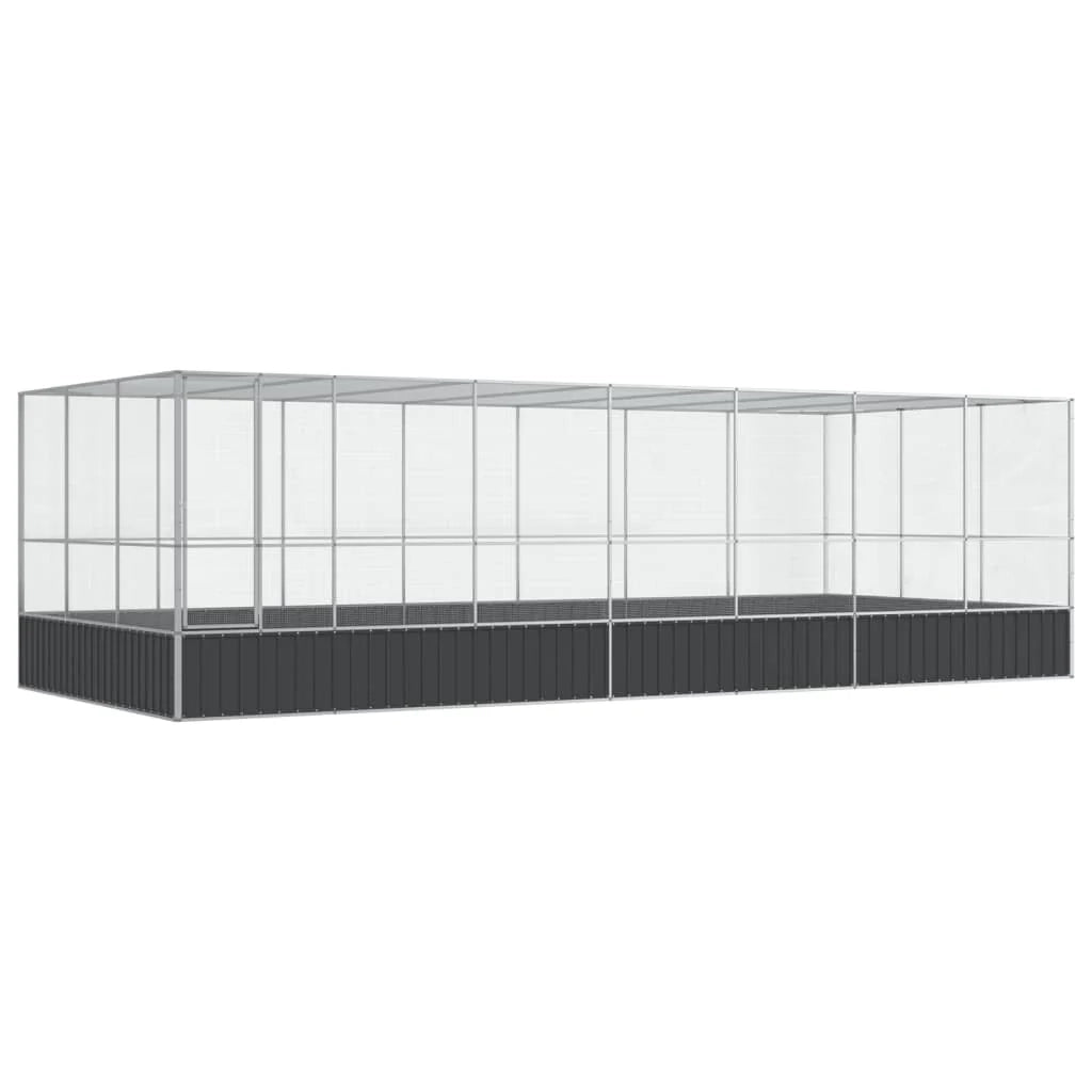 Voliera a gabbia con estensione in argento 725 x 307 x 212 cm acciaio argento 02_0045662