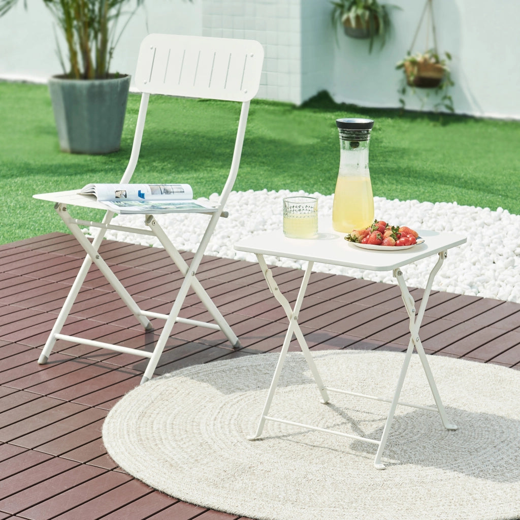Tavolino Pieghevole Vegårshei da Giardino in Acciaio - Bianco [en.casa]