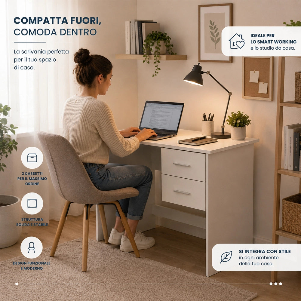 Scrivania da Ufficio Bianca Porta PC da Casa con Cassetti 90x48x75cm Salvaspazio