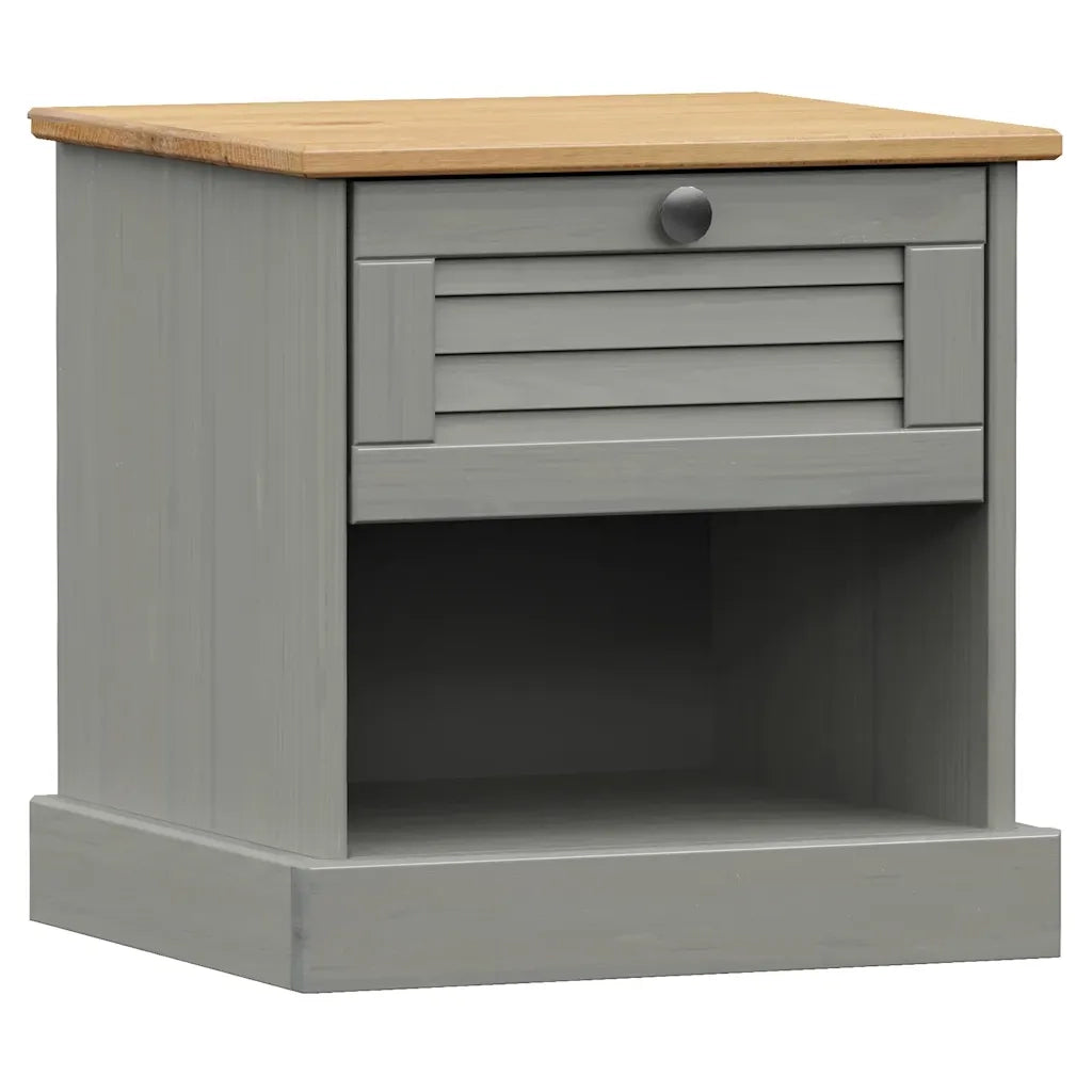 Comodino VIGO Grigio 42x35x42 cm in Legno Massello di Pino 353156
