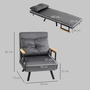 POLTRONA LETTO Reclinabile 63x73x81 cm Grigio Scuro Effetto Velluto