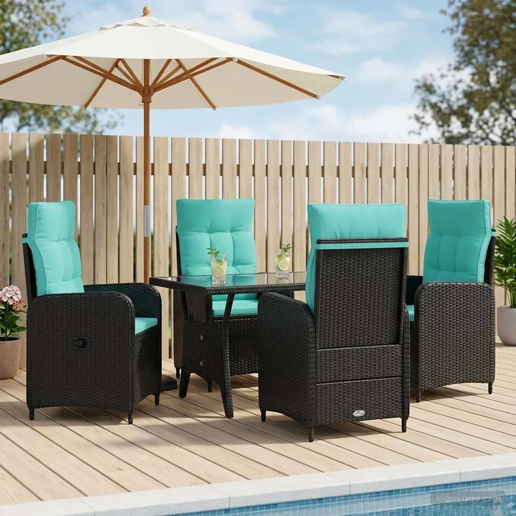 Set da pranzo per esterni 5 pcs Nero e Turchese polyrattan 3422261