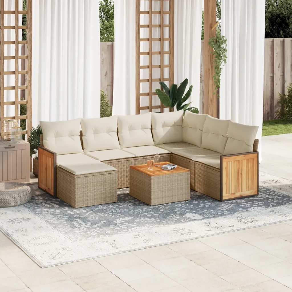 Set Divano da Giardino 8 pz con Cuscini Beige in Polyrattan 3227892