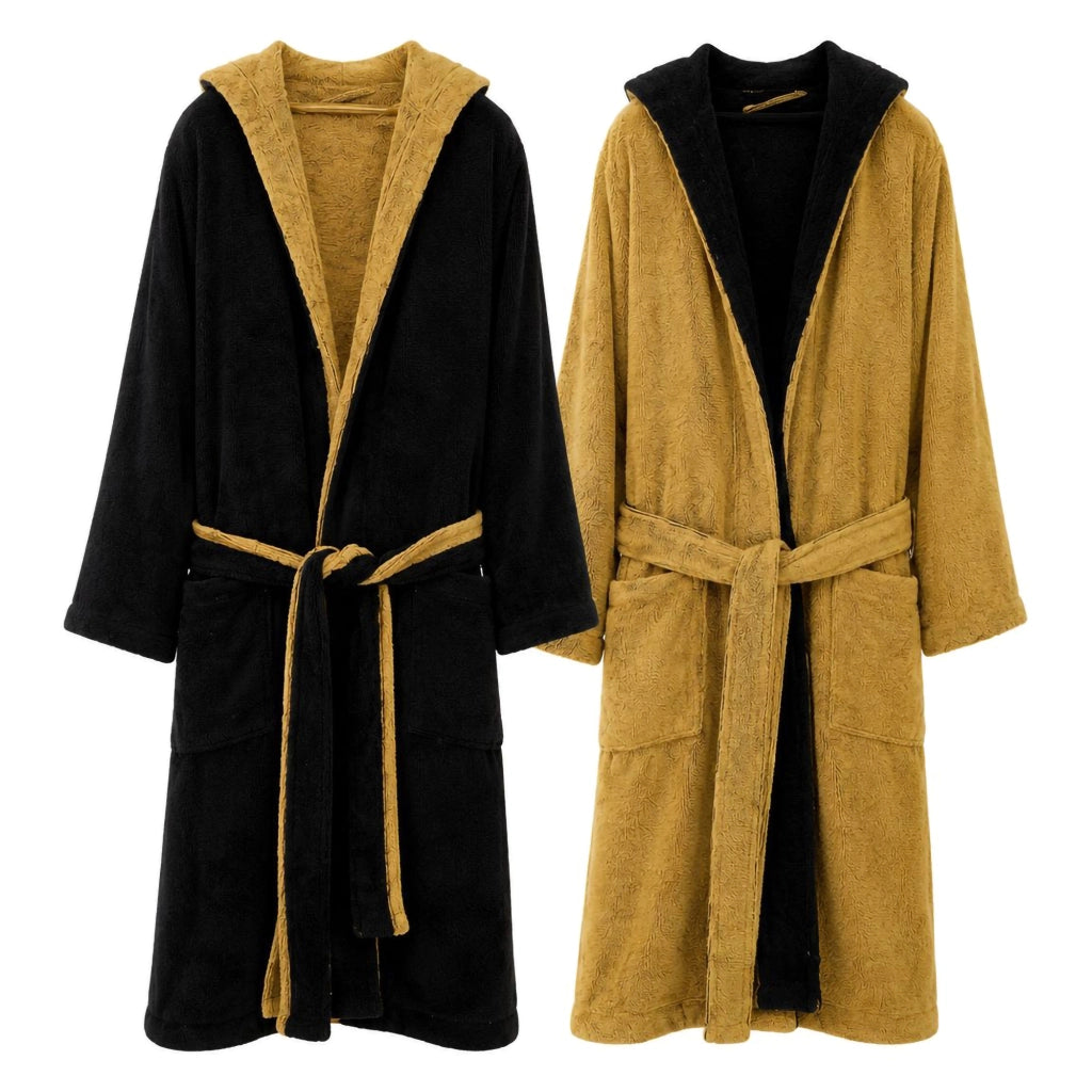 Selesi, Accappatoio 100% Cotone con Cappuccio Reversibile, Nero