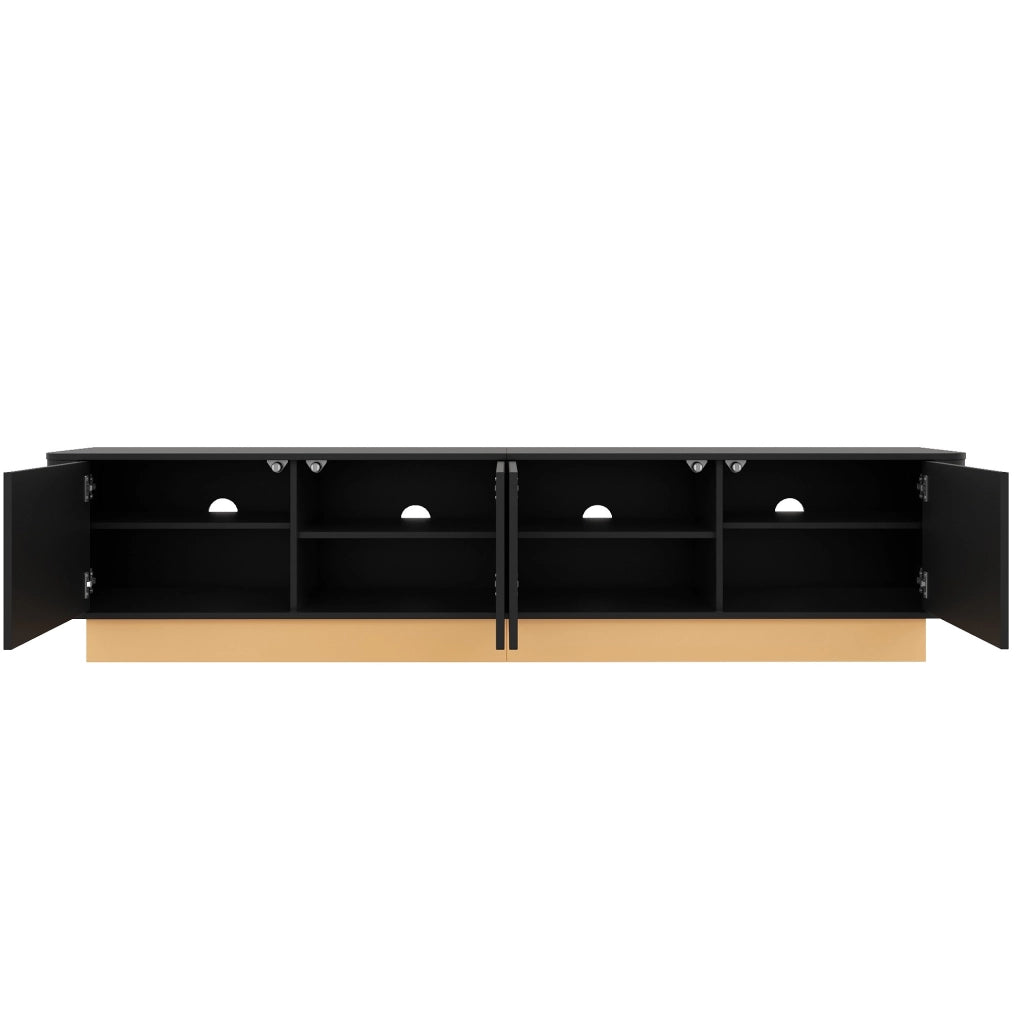 Mobile TV 200x40x47,5 cm nero in MDF, 4 ante con ripiani regolabili