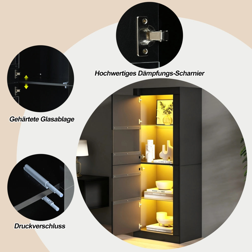 Vetrina a pavimento nera con LED e ripiani in vetro 61x42x162 cm