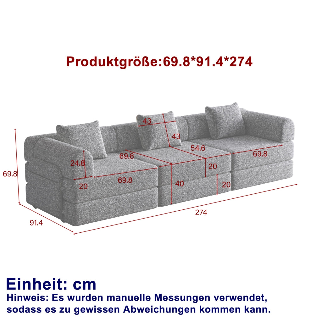 Divano letto 2 in 1 con vano portaoggetti nel bracciolo in chenille kaki