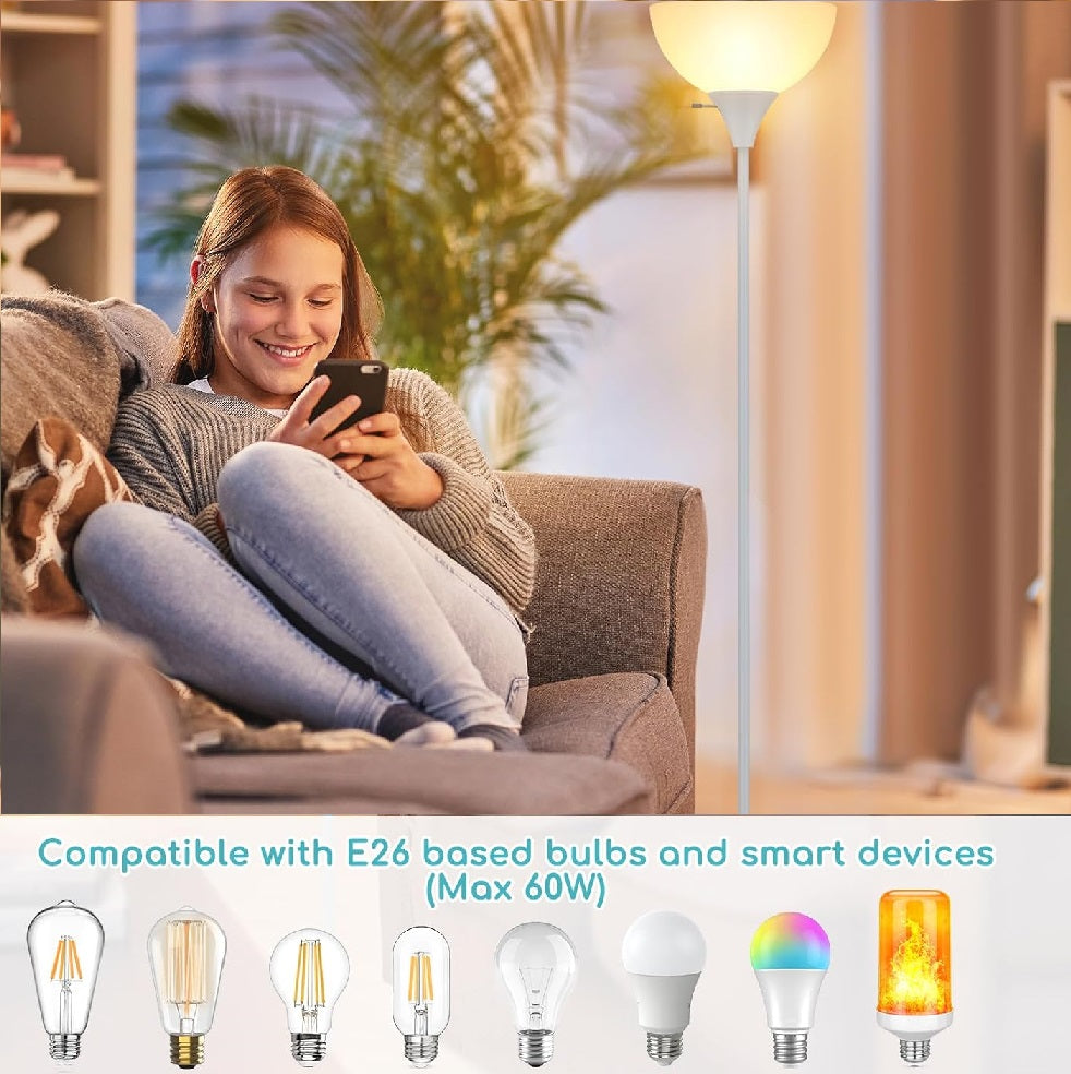 Piantana da Terra Ufficio Soggiorno Metallo Bianco Paralume Trasparente H.185cm E27