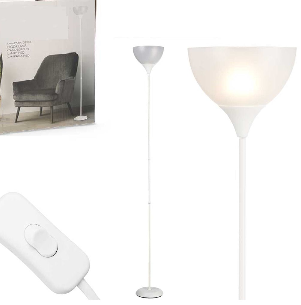 Piantana da Terra Ufficio Soggiorno Metallo Bianco Paralume Trasparente H.185cm E27