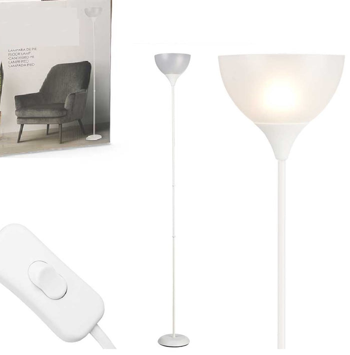 Piantana da Terra Ufficio Soggiorno Metallo Bianco Paralume Trasparente H.185cm E27