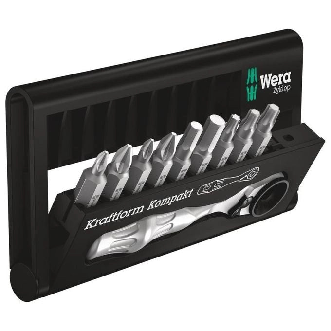 Wera 05057418001 Zyklop Mini BT 1 Chiave a cricchetto con set di punte 10 pezzi Attacco 1-4 pollice Angolo di ritorno 6° colore Nero