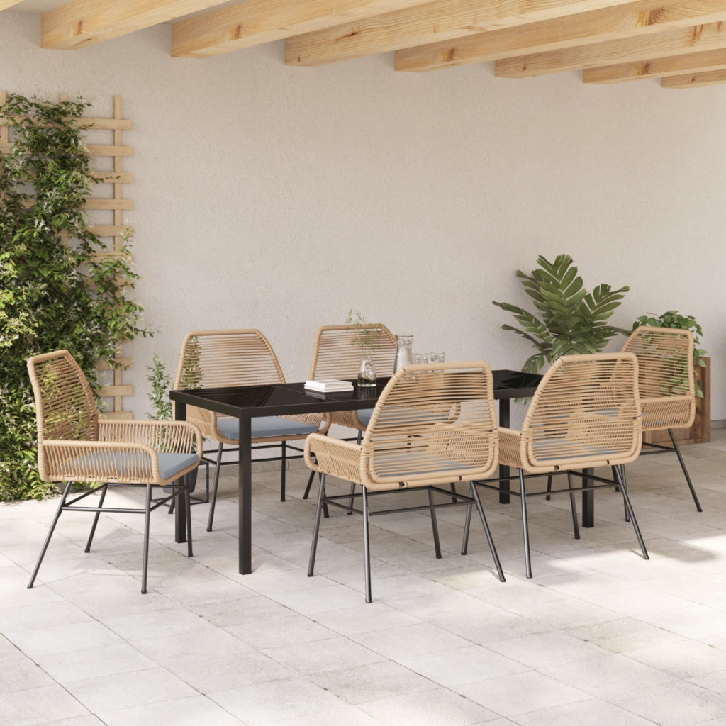 Set da Pranzo da Giardino da 7 Pezzi con Cuscini Marrone Rattan Sintetico