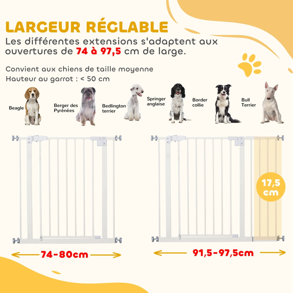 Barriera di sicurezza per cani ¨C zephmum ¨C Bianco 74-80 / 91,5-97,5 cm
