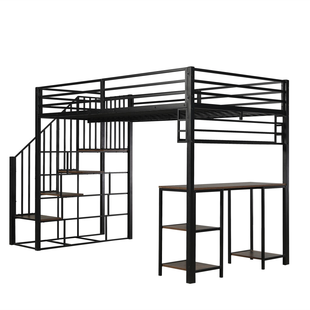 Letto a castello con scrivania e scaffale - Zephmum - 120x200cm - Nero - Stabile con scale sicure