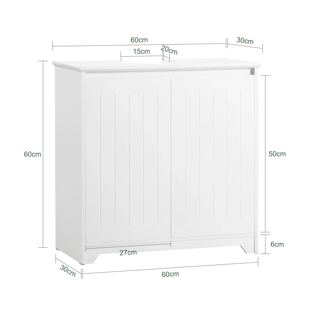 Mobile Sottolavabo Mobile Bagno Mobile Base Per Lavabo Con 2 Ante Bianco 60x30x60cm BZR108-W SoBuy