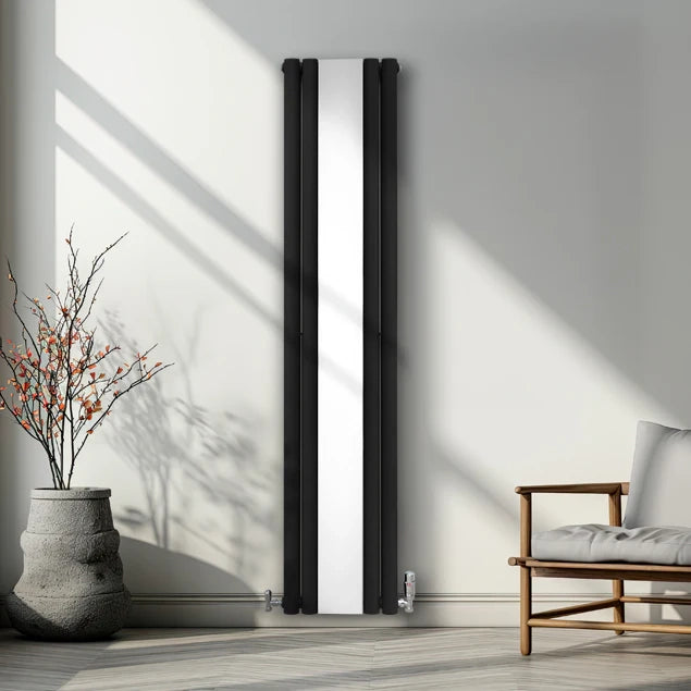 Radiatore Ovale a Specchio a Doppia Colonna Verticale Nero 1800mm x 380mm