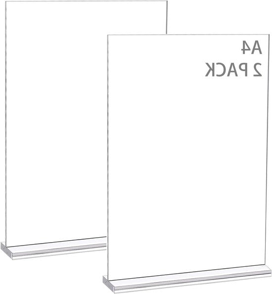 Displaystandaard a forma di T in acrilico da 2 pezzi, formato A4, trasparente, ideale per ristoranti, negozi, uffici, per manifesti e volantini
