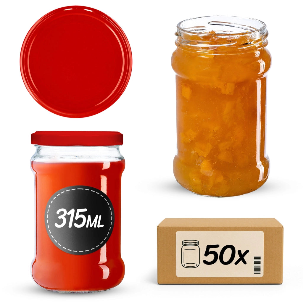 Barattoli per conserve KADAX Seno 315 ml 50 pezzi 66 mm + coperchi rossi