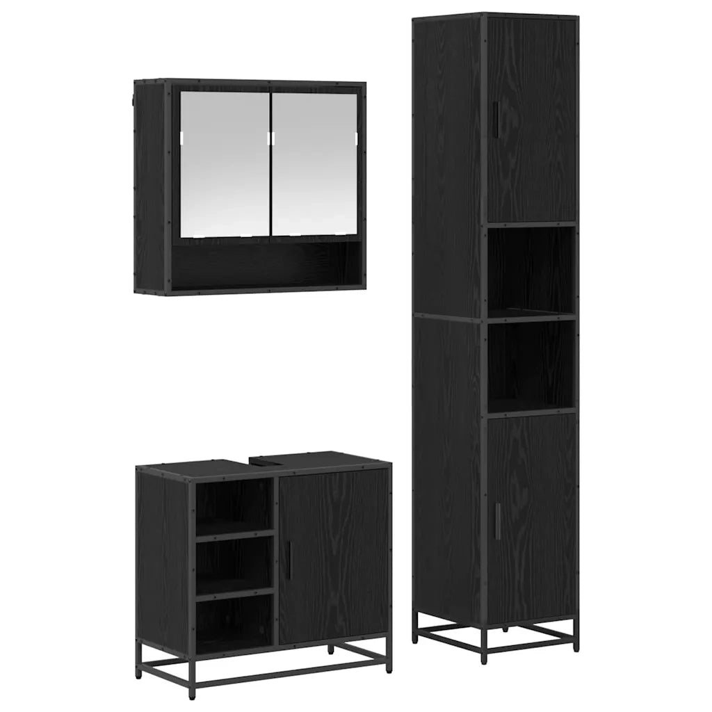 Set di mobili per il bagno 3 pcs Rovere Nero Legno multistrato