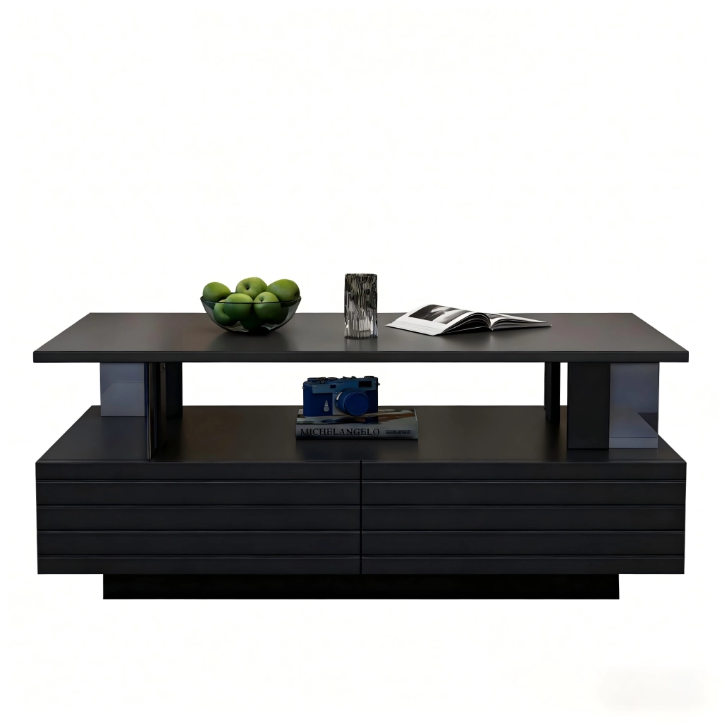 TAVOLO DA CAFFÈ LED 100x50x42 cm in acrilico nero con 2 cassetti