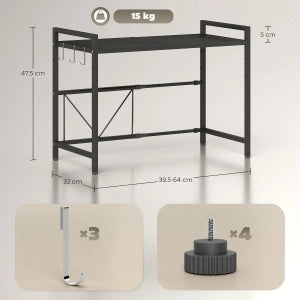 SCAFFALE PER MICROONDE ESTENSIBILE 39,5-64 x 32 x 47,5 cm Metallo Nero