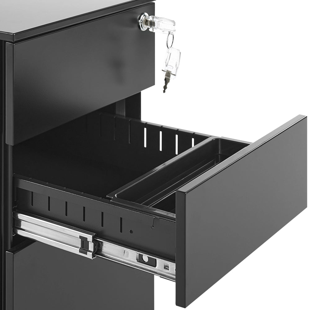 Armadietto mobile contenitore In Metallo Nero Con 3 Cassetti Con Serratura A Chiave Ruote Industriali Moderni Home Office Garage